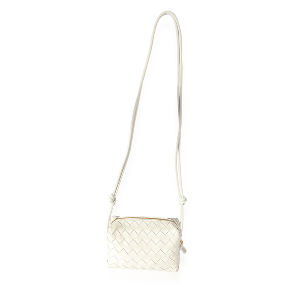 Bottega Veneta White Intrecciato Leather Mini Loop Crossbody Bag - Picture 2 of 7